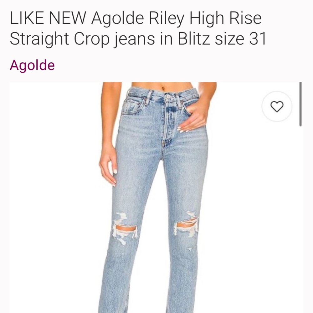 LIKE NEW Agolde Riley High Rise Straight Crop jeans in Blitz size 31